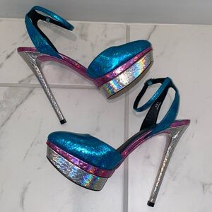 BRIAN ATWOOD • Colorblock Mermaid Snakeskin Platform Heel - 8